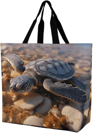 Women's Large-capacity Shoulder Shopping Bag Reusable Foldable Shopping Bags Cute Sea Turtle Crawled Beach Bag