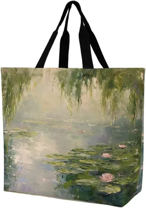 Women's Large-capacity Shoulder Shopping Bag Reusable Foldable Shopping Bags Flower in Water Images Beach Bag