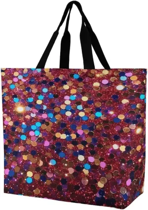Women's Large-capacity Shoulder Shopping Bag Reusable Foldable Shopping Bags Glitter Pattern Beach Bag