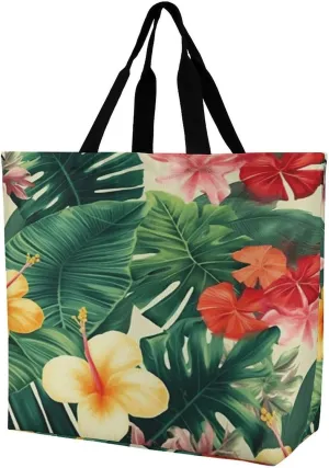 Women's Large-capacity Shoulder Shopping Bag Reusable Foldable Shopping Bags Hojas Tropicales Y Flores Beach Bag