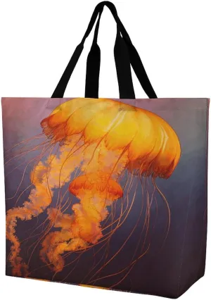 Women's Large-capacity Shoulder Shopping Bag Reusable Foldable Shopping Bags Jellyfish Orange Beach Bag