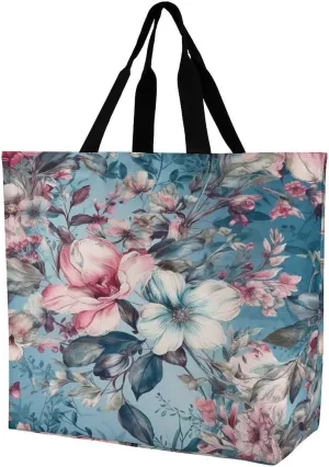 Women's Large-capacity Shoulder Shopping Bag Reusable Foldable Shopping Bags Romantic Natural Flowers Beach Bag