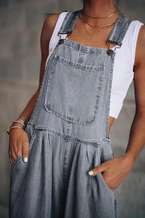Women's Loose Adjustable Strap Wide Leg Denim