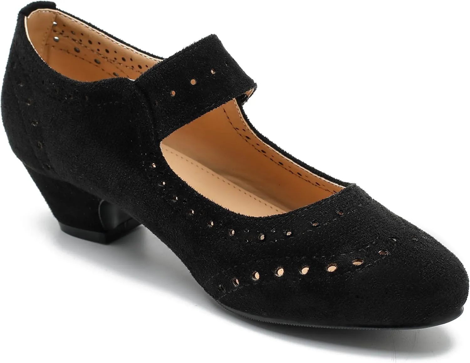 Women's Low Chunky Heel Ankle Strap Cut Out Closed Toe Pumps Hook and Loop Retro D'Orsay Vintage Dressy Wedding Party Church Shoes