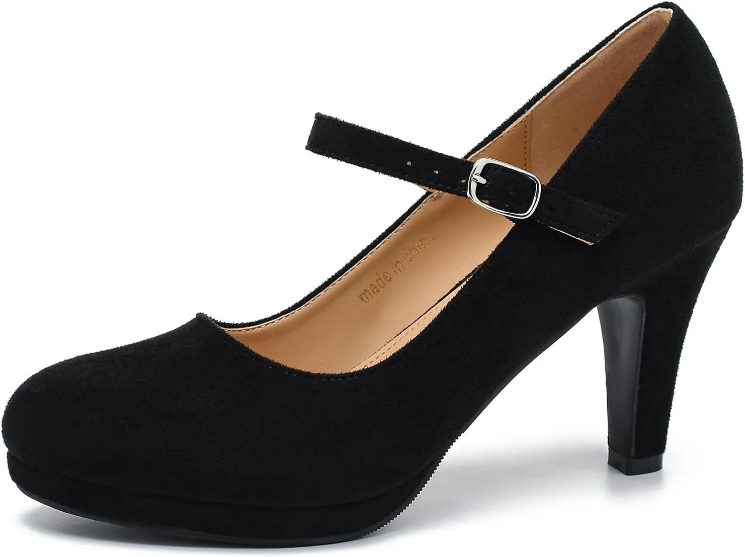 Women's Low Kitten Heels Mary Jane Shoes Closed Round Toe Retro Ankle Strap Office Work Church Wedding Pumps Black Velvet-42US 9