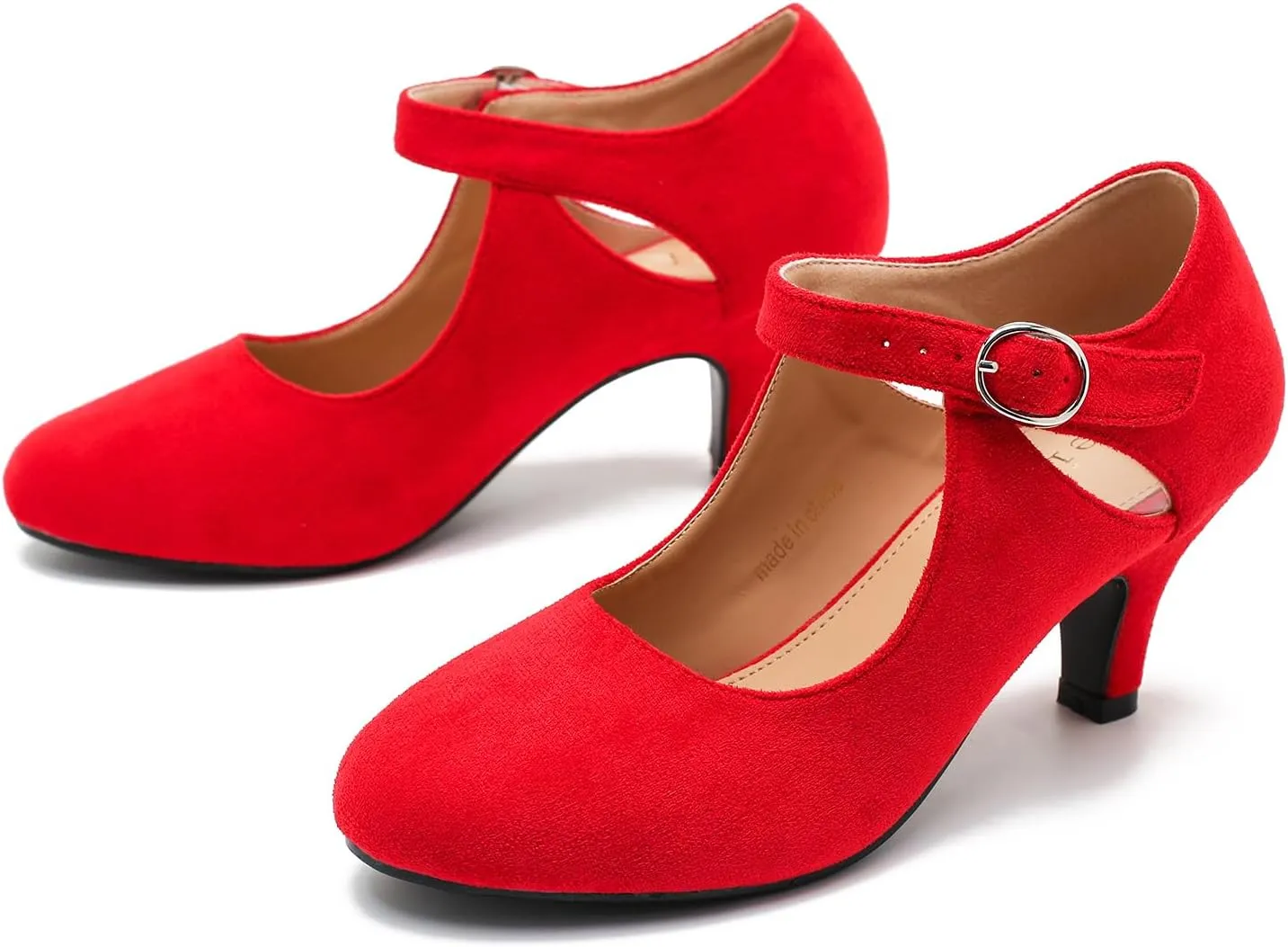 Women's Low Kitten Heels Mary Janes Pumps Cutout Round Toe Retro Vintage Hollow Out Ankle Strap Dress Shoes