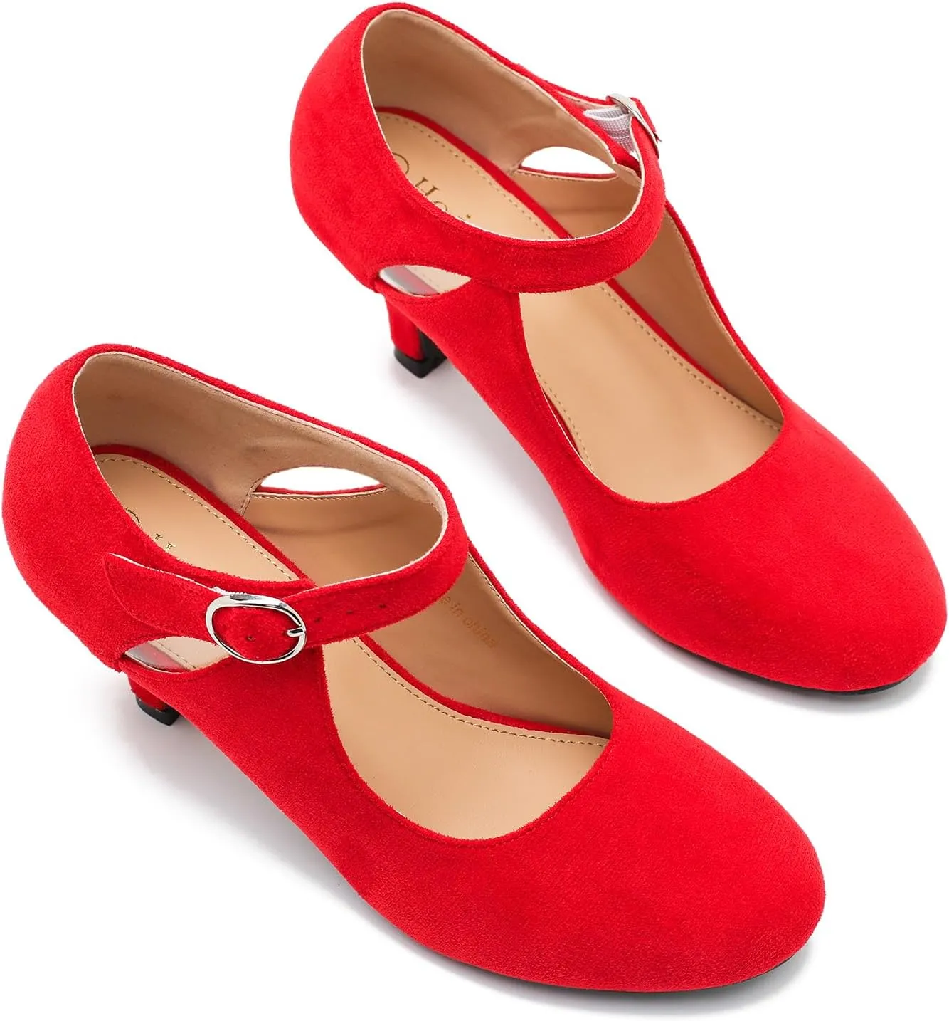 Women's Low Kitten Heels Mary Janes Pumps Cutout Round Toe Retro Vintage Hollow Out Ankle Strap Dress Shoes