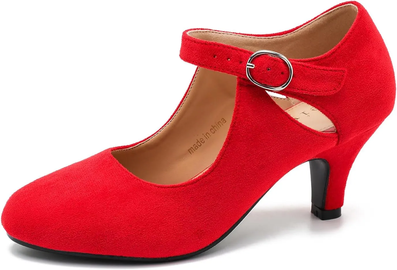 Women's Low Kitten Heels Mary Janes Pumps Cutout Round Toe Retro Vintage Hollow Out Ankle Strap Dress Shoes