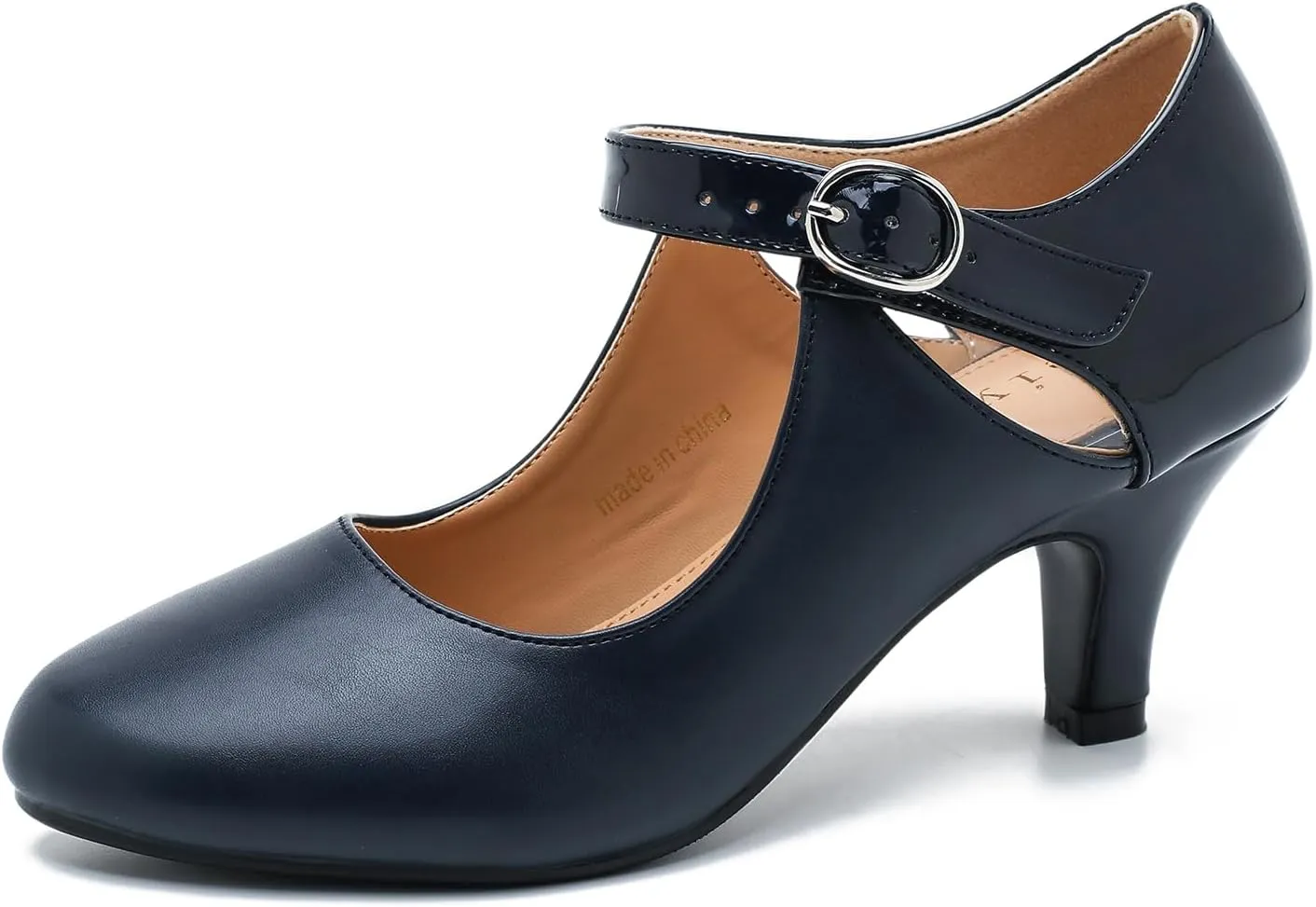 Women's Low Kitten Heels Mary Janes Pumps Cutout Round Toe Retro Vintage Hollow Out Ankle Strap Dress Shoes