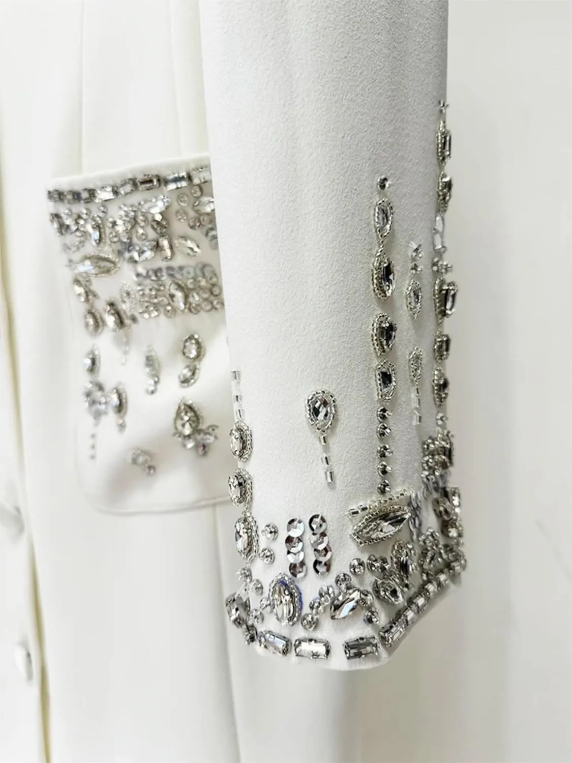 Women's Maxi Blazer Dress Notched Collar Rhinestone Diamonds Beading Evening Party Prom Jacket Dresses