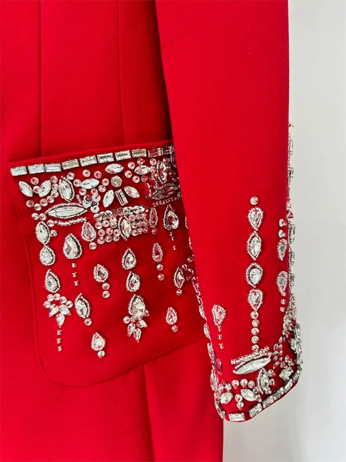 Women's Maxi Blazer Dress Notched Collar Rhinestone Diamonds Beading Evening Party Prom Jacket Dresses
