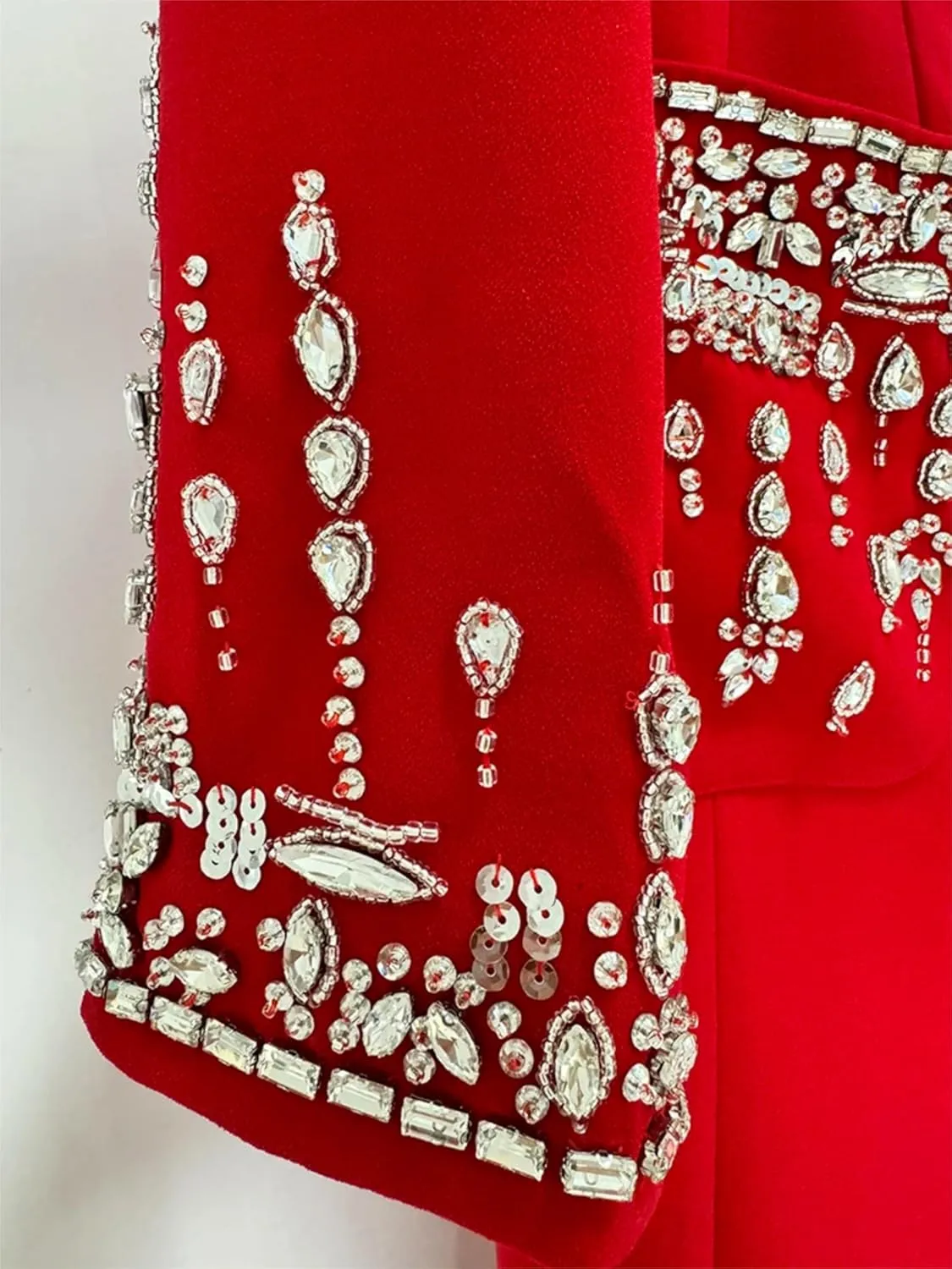 Women's Maxi Blazer Dress Notched Collar Rhinestone Diamonds Beading Evening Party Prom Jacket Dresses