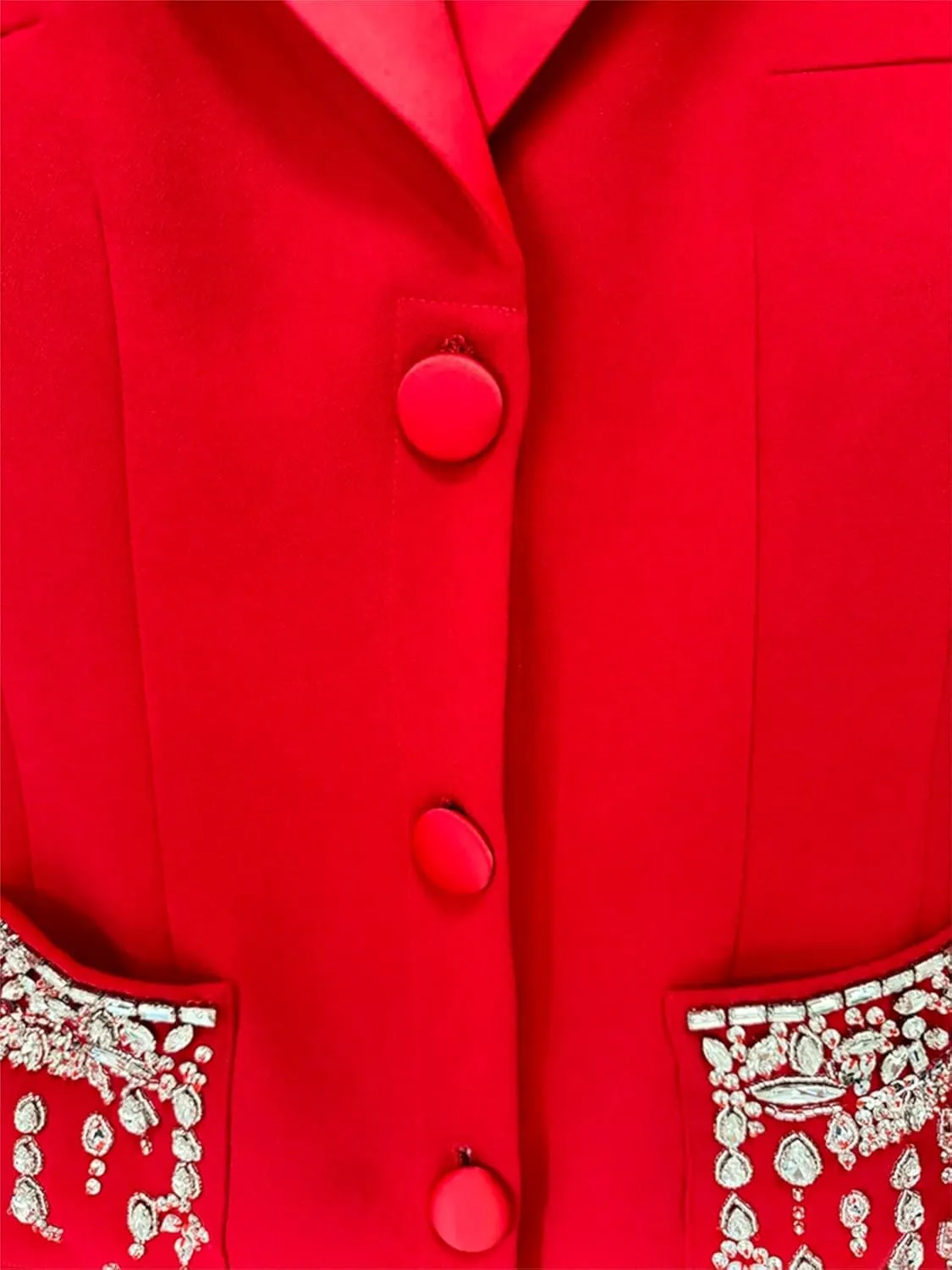 Women's Maxi Blazer Dress Notched Collar Rhinestone Diamonds Beading Evening Party Prom Jacket Dresses