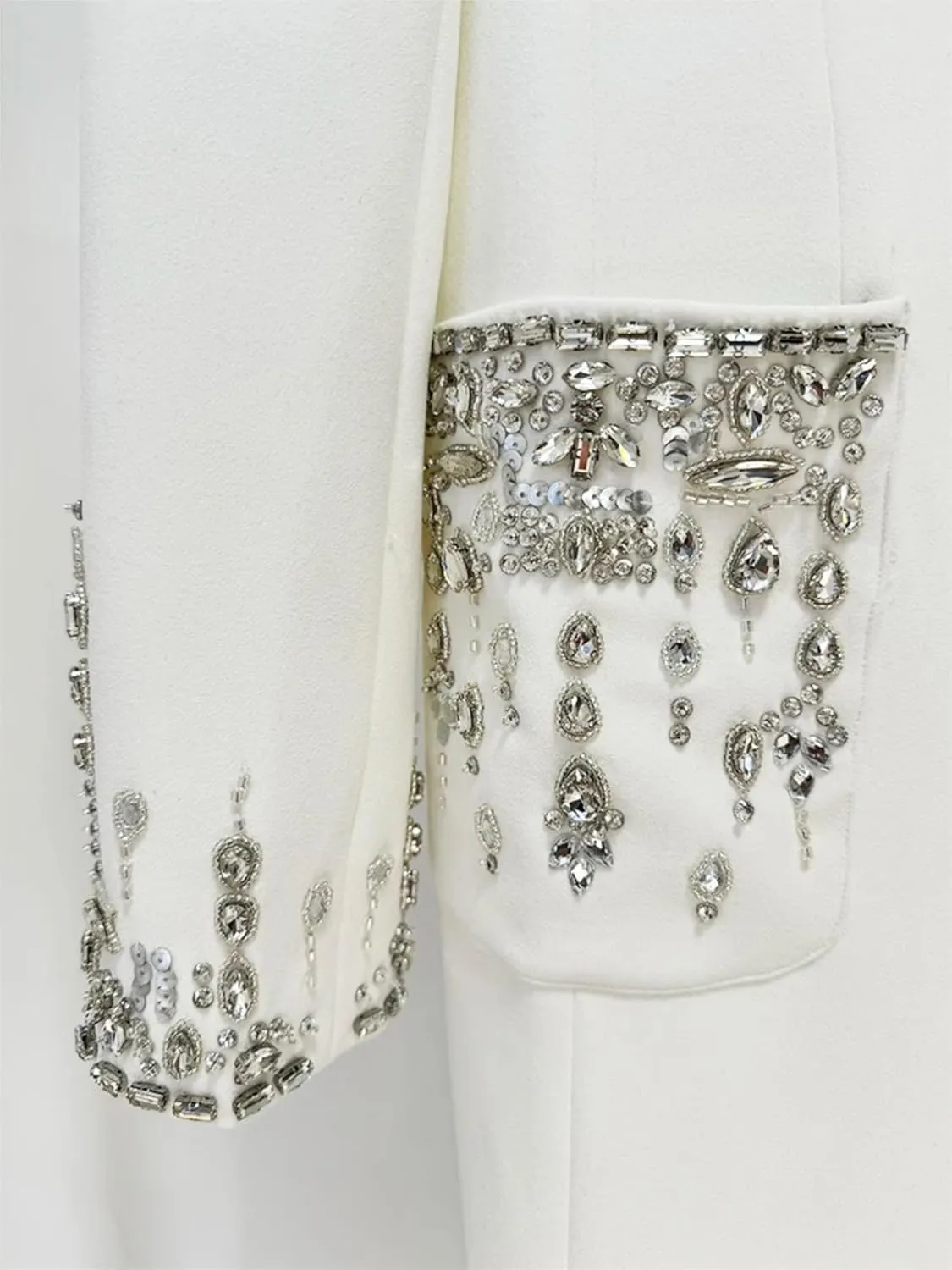 Women's Maxi Blazer Dress Notched Collar Rhinestone Diamonds Beading Evening Party Prom Jacket Dresses