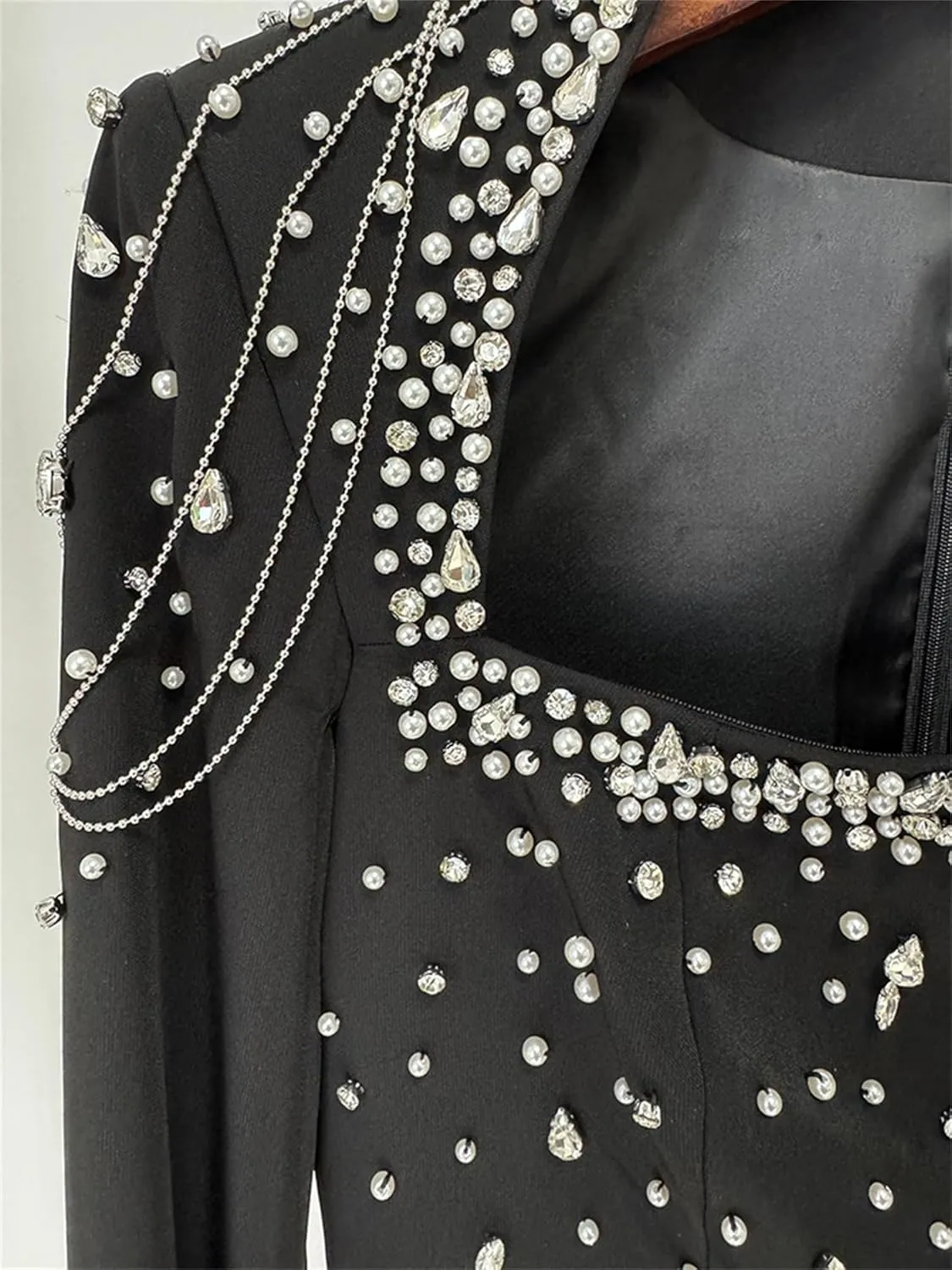 Women's Maxi Long Formal Prom Dress Diamonds Beaded Chains Cape Sleeve Luxury Evening Party Dresses