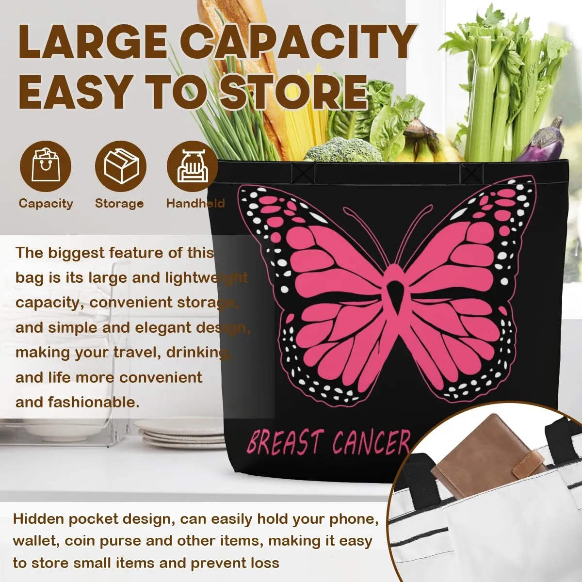 Women's Men Large Kitchen Reusable Grocery Bags Shoulder Bags With Zipper Beach Shopping Bag for Outdoors