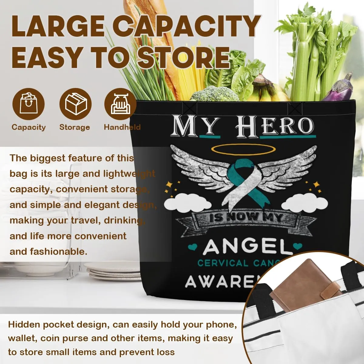 Women's Men Large Kitchen Reusable Grocery Bags Shoulder Bags With Zipper Beach Shopping Bag for Outdoors