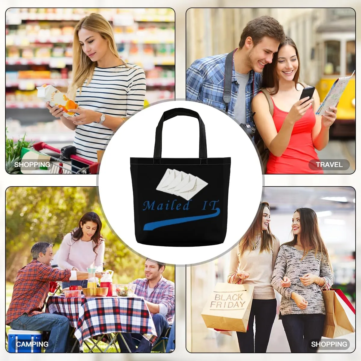 Women's Men Large Kitchen Reusable Grocery Bags Shoulder Bags With Zipper Beach Shopping Bag for Outdoors