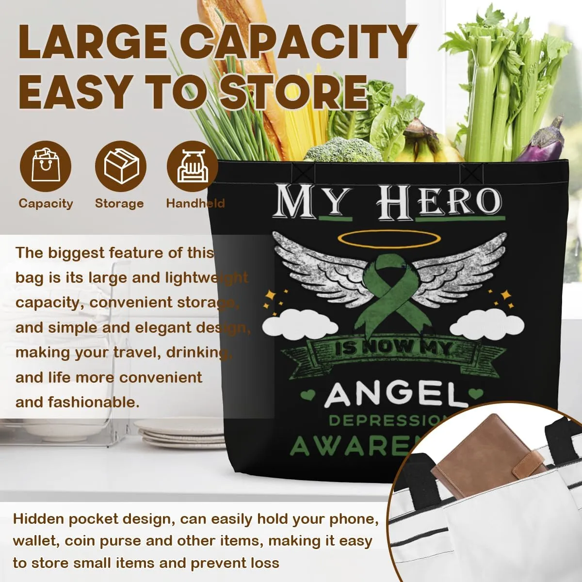 Women's Men Large Kitchen Reusable Grocery Bags Shoulder Bags With Zipper Beach Shopping Bag for Outdoors
