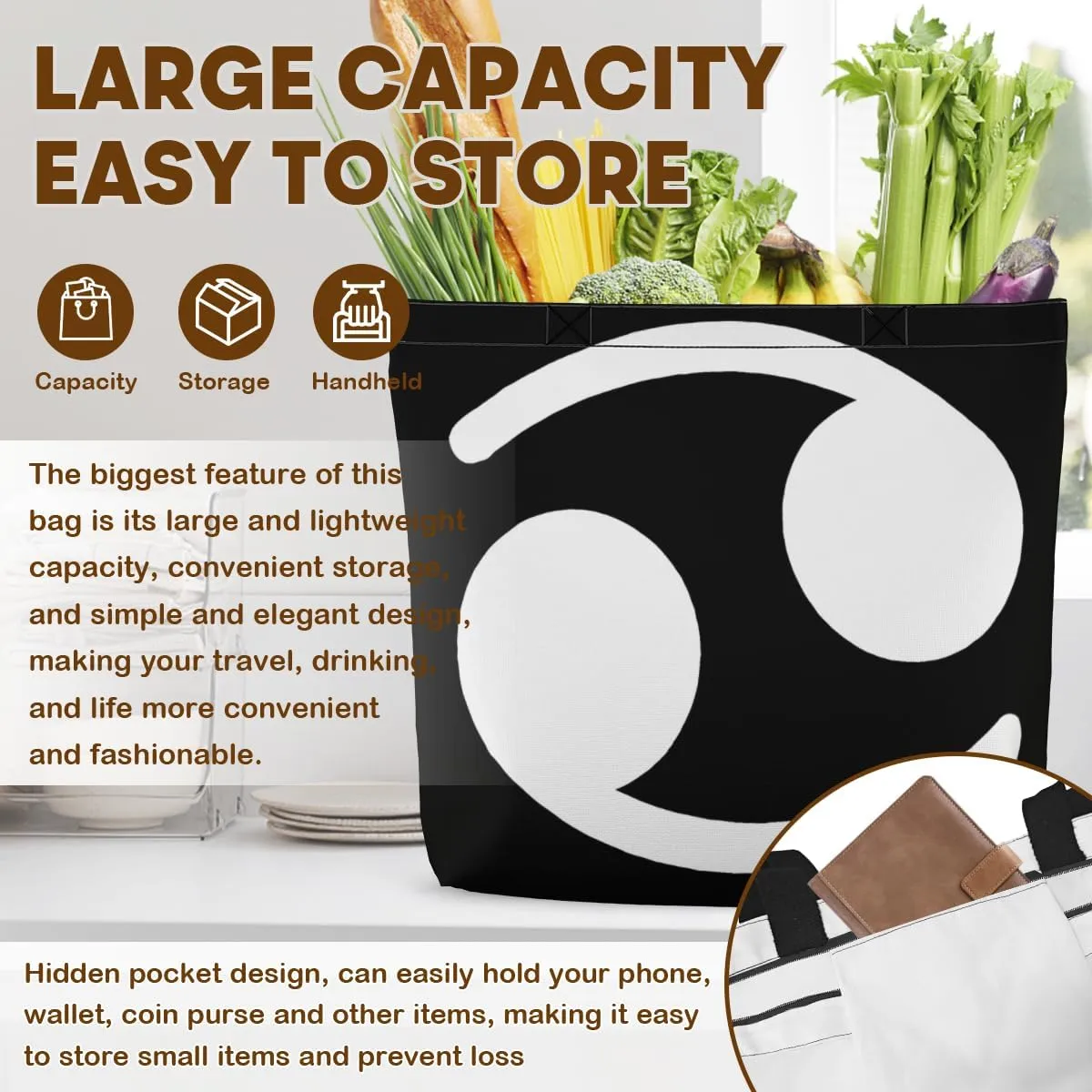 Women's Men Large Kitchen Reusable Grocery Bags Shoulder Bags With Zipper Beach Shopping Bag for Outdoors