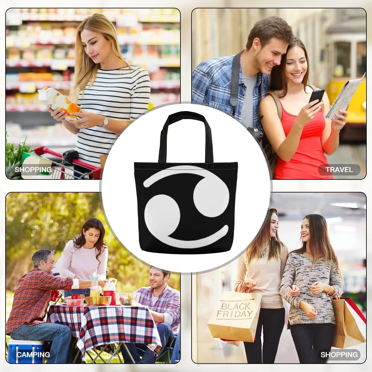 Women's Men Large Kitchen Reusable Grocery Bags Shoulder Bags With Zipper Beach Shopping Bag for Outdoors