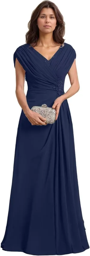 Women’s Mother of The Bride Dresses for Wedding Chiffon A-Line Beaded Pleats Elegant Formal Evening Gowns