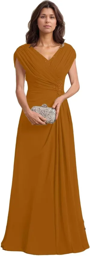 Women’s Mother of The Bride Dresses for Wedding Chiffon A-Line Beaded Pleats Elegant Formal Evening Gowns