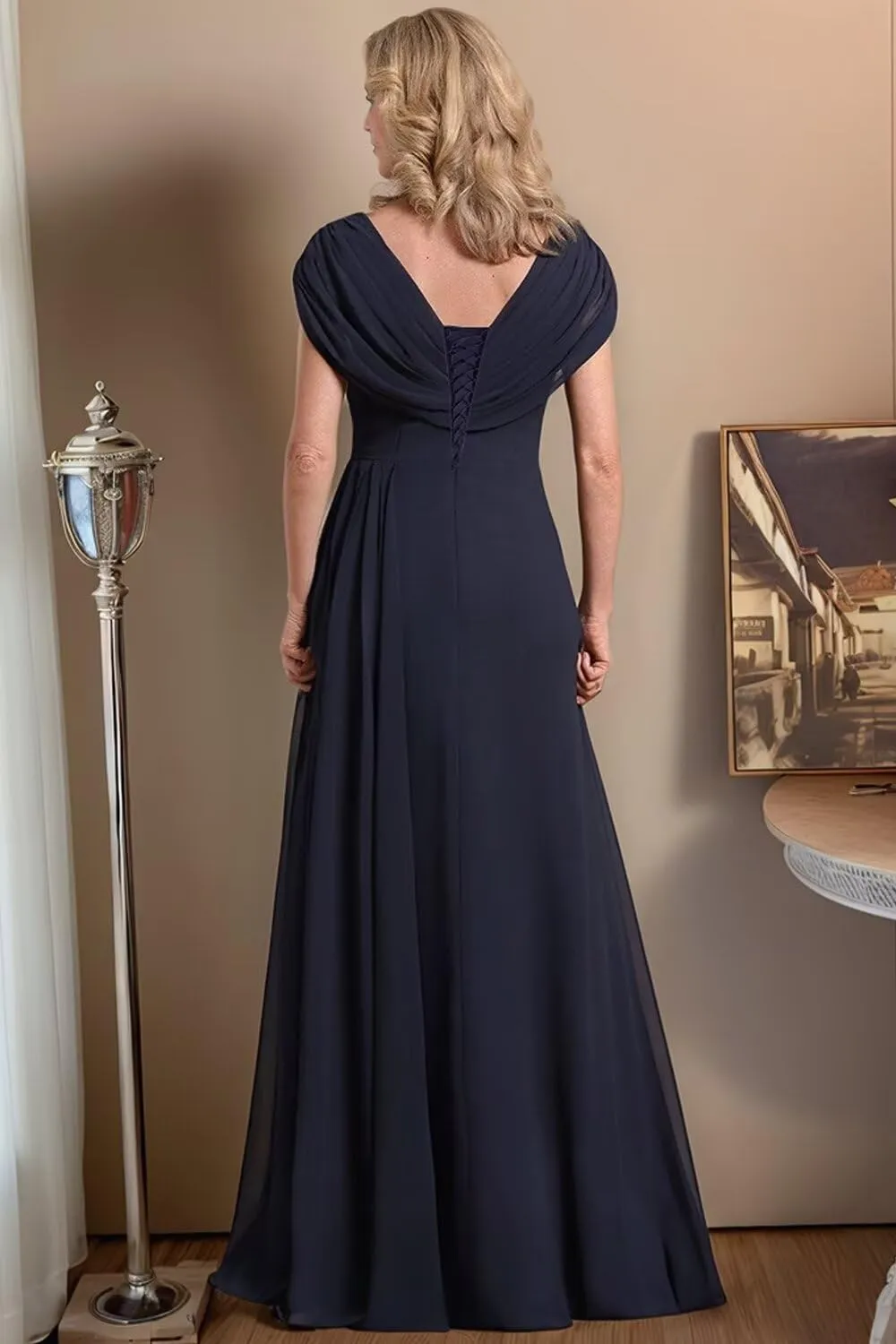 Women’s Mother of The Bride Dresses for Wedding Chiffon A-Line Beaded Pleats Elegant Formal Evening Gowns