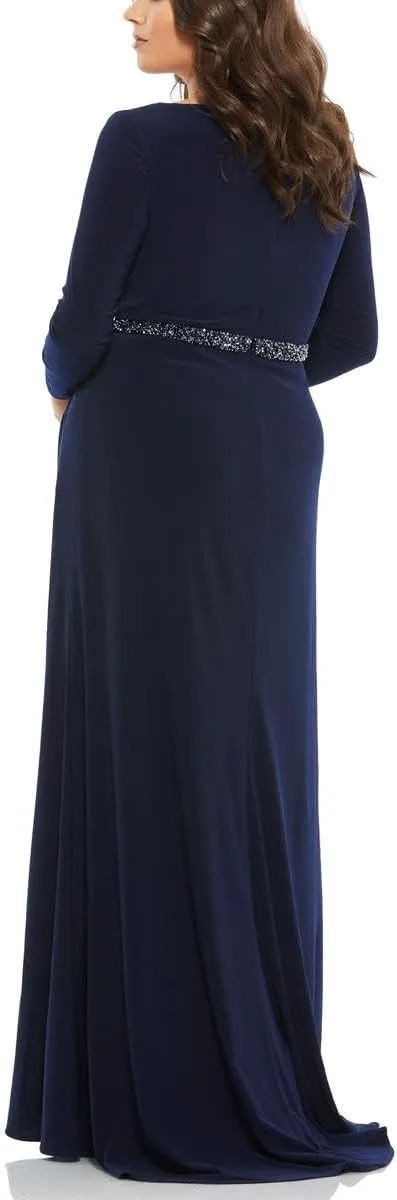 Womens Plus Beaded Long Evening Dress