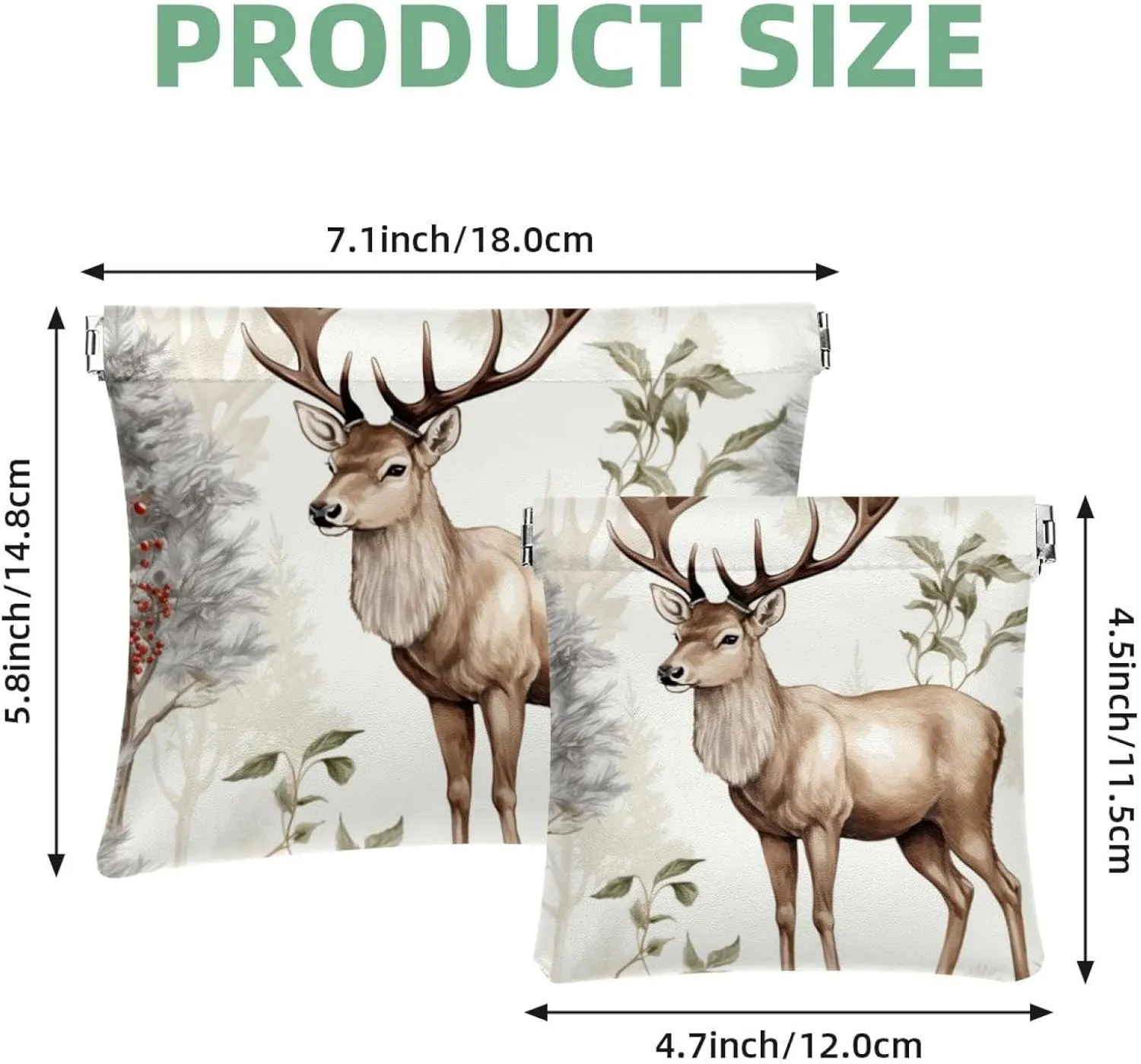 Women’s Pocket Cosmetic Bags, Waterproof Leather Makeup Bag No Zipper Self-Closing Makeup Pouch for Girls, Mini Bag for Purse - Cute Christmas Elk-14
