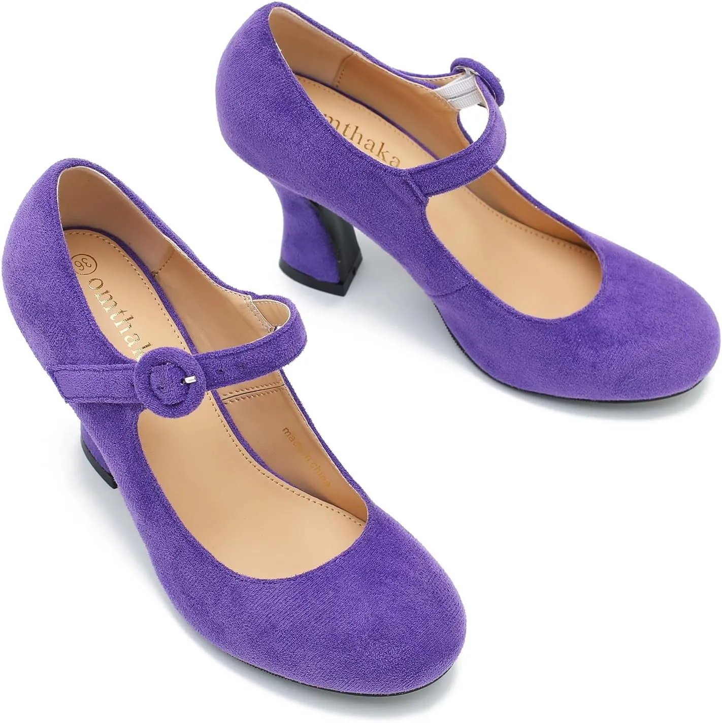 Women's Pumps Ankle Strap High Heels Close Toe Classic Comfortable Chunky Heel Mary Jane Shoes for Women Dressy Wedding Party