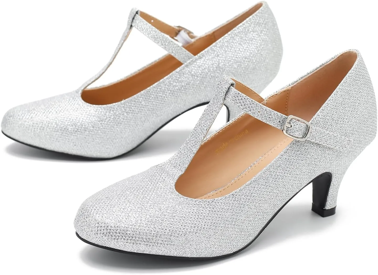 Women's Pumps Low Kitten Heels Mary Jane Retro T-Strap Comfortable Office Work Dress Shoes