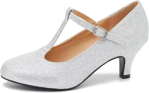 Women's Pumps Low Kitten Heels Mary Jane Retro T-Strap Comfortable Office Work Dress Shoes