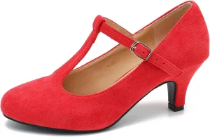 Women's Pumps Low Kitten Heels Mary Jane Retro T-Strap Comfortable Office Work Dress Shoes