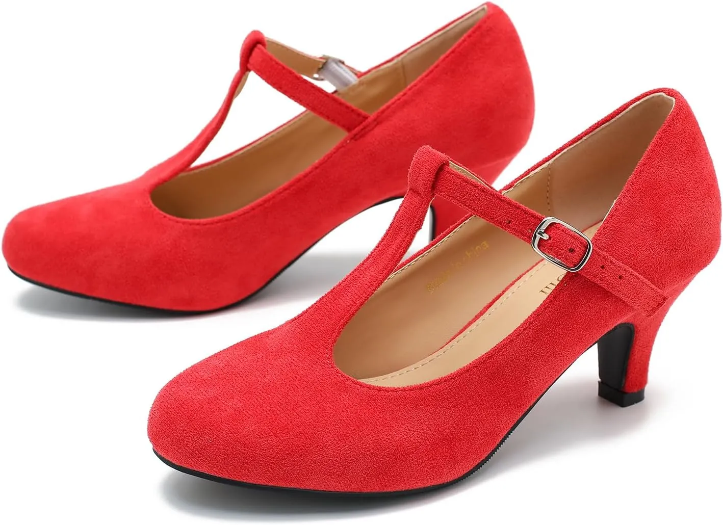 Women's Pumps Low Kitten Heels Mary Jane Retro T-Strap Comfortable Office Work Dress Shoes
