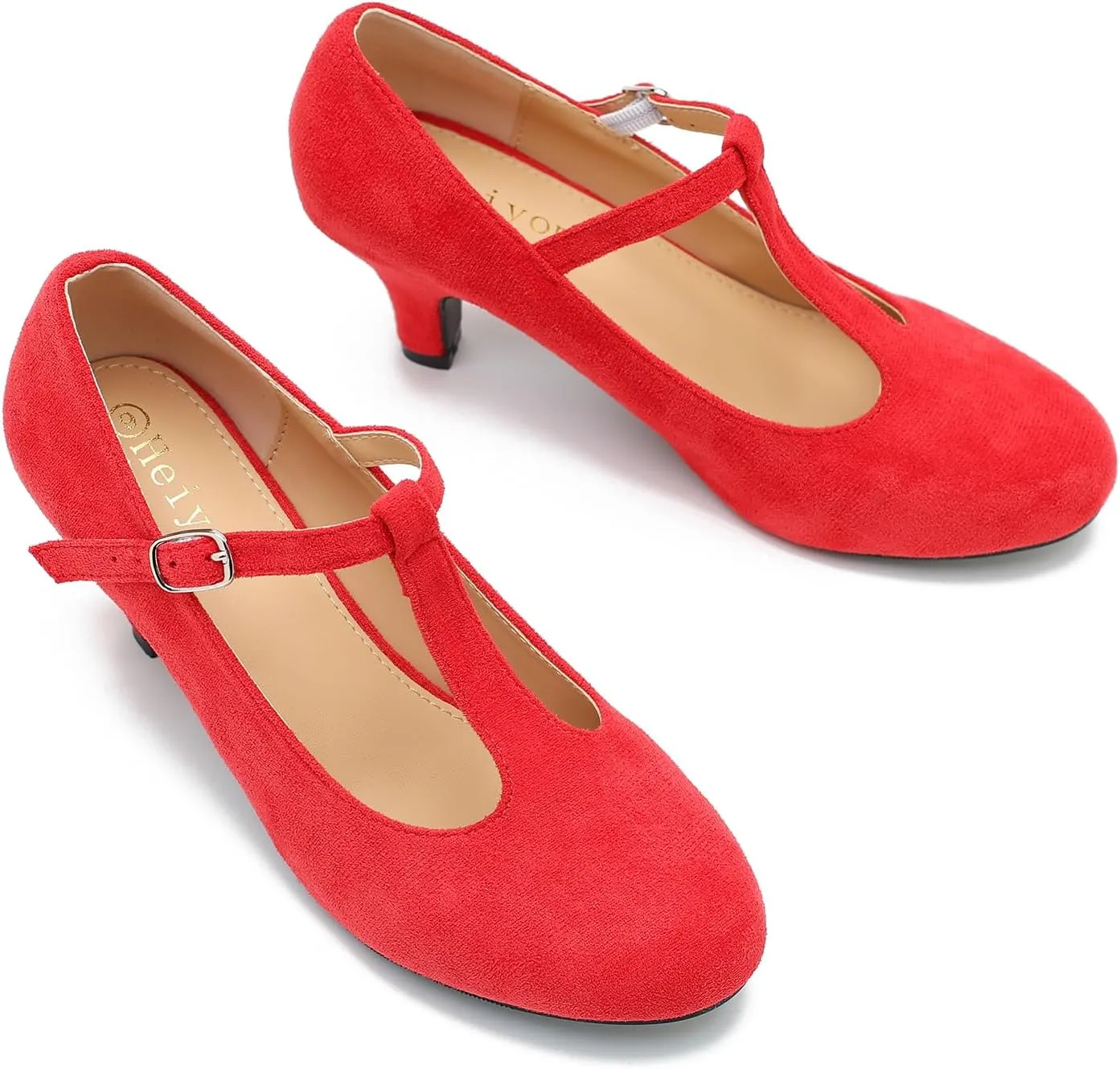 Women's Pumps Low Kitten Heels Mary Jane Retro T-Strap Comfortable Office Work Dress Shoes