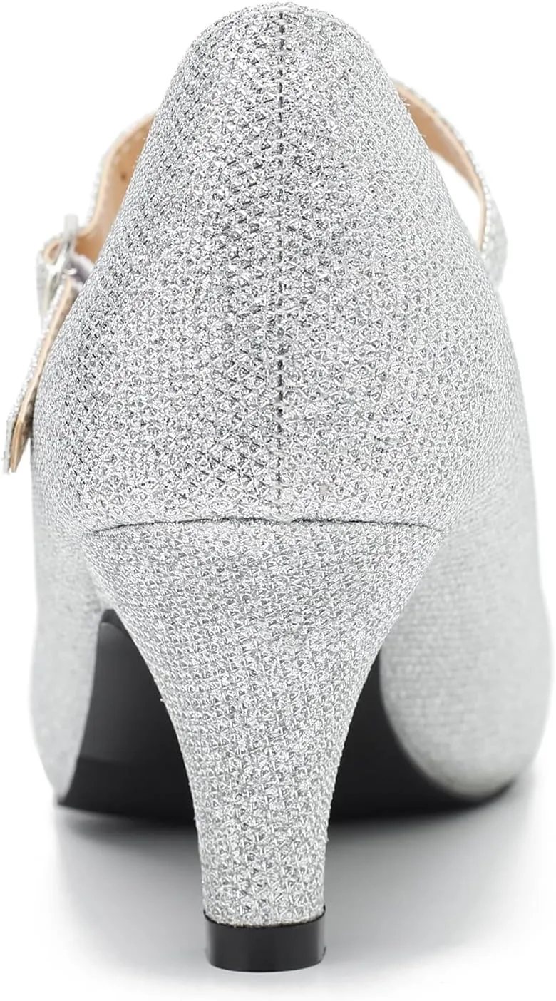 Women's Pumps Low Kitten Heels Mary Jane Retro T-Strap Comfortable Office Work Dress Shoes
