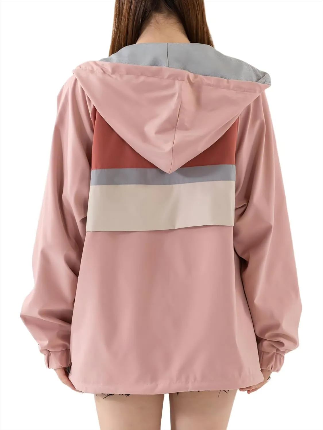 Women's Reversible Waterproof Jacket Lightweight Outdoor Windbreaker Hood Pockets Travel Trekking Camping