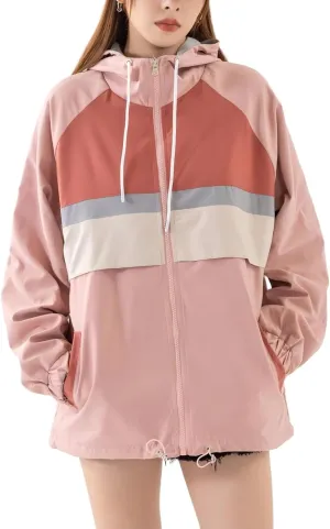 Women's Reversible Waterproof Jacket Lightweight Outdoor Windbreaker Hood Pockets Travel Trekking Camping