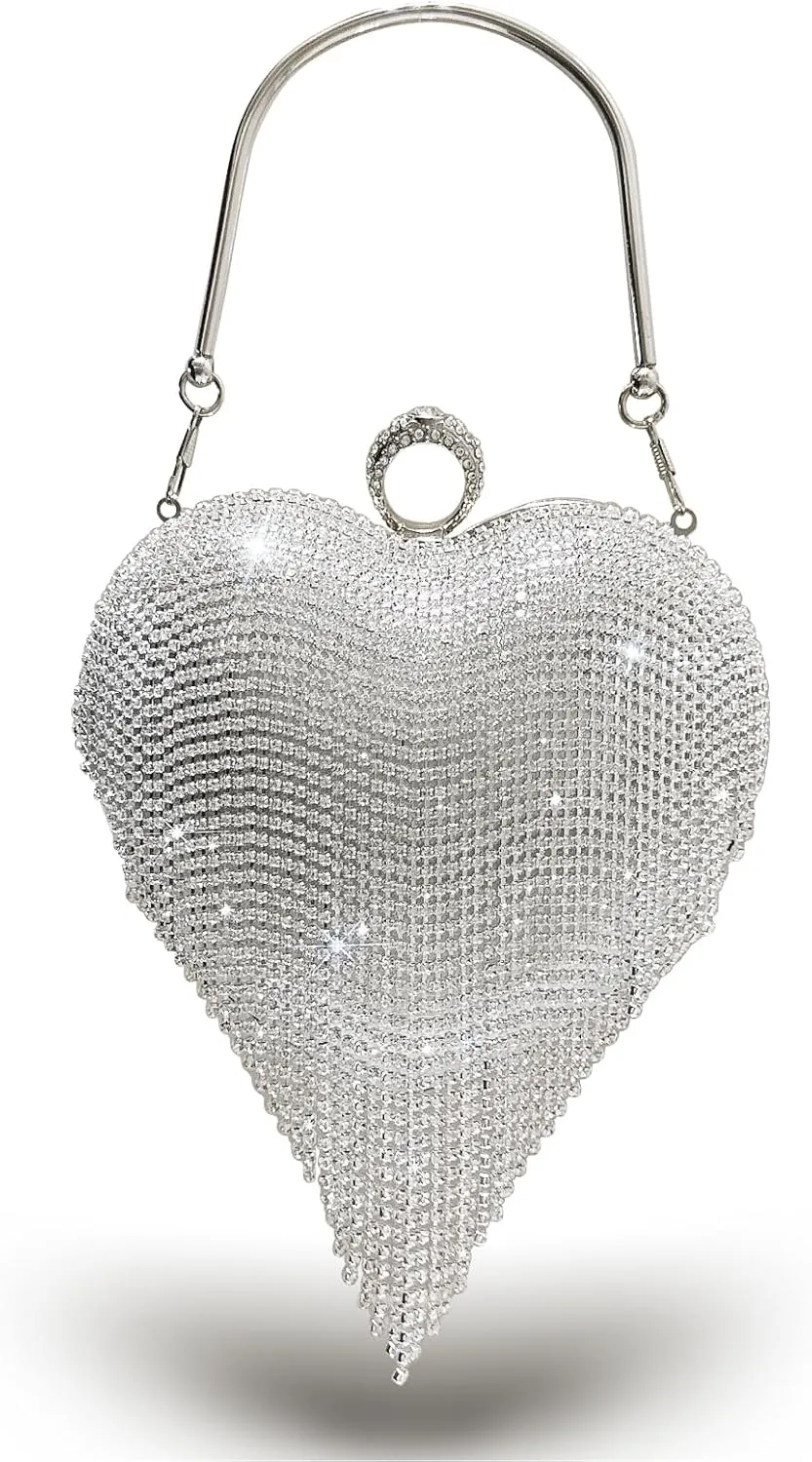 Women's Rhinestone Heart-Shaped Clutch Purse Sparkly Evening Bag for Weddings Prom Cocktail Parties