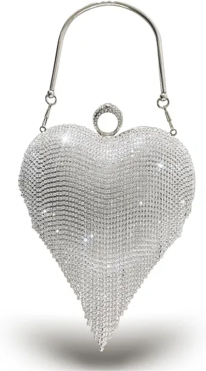 Women's Rhinestone Heart-Shaped Clutch Purse Sparkly Evening Bag for Weddings Prom Cocktail Parties
