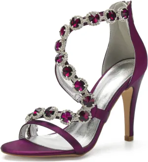 Women's Satin Wedding Stilettos for Bride Beaded Open Toe High Heels Strappy Bridal Shoes for Women