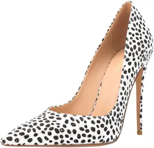 Women's Sexy Leopard Animal-Print Stiletto Pointed Closed Toe Slip On 4IN High Heel Pumps for Party Evening