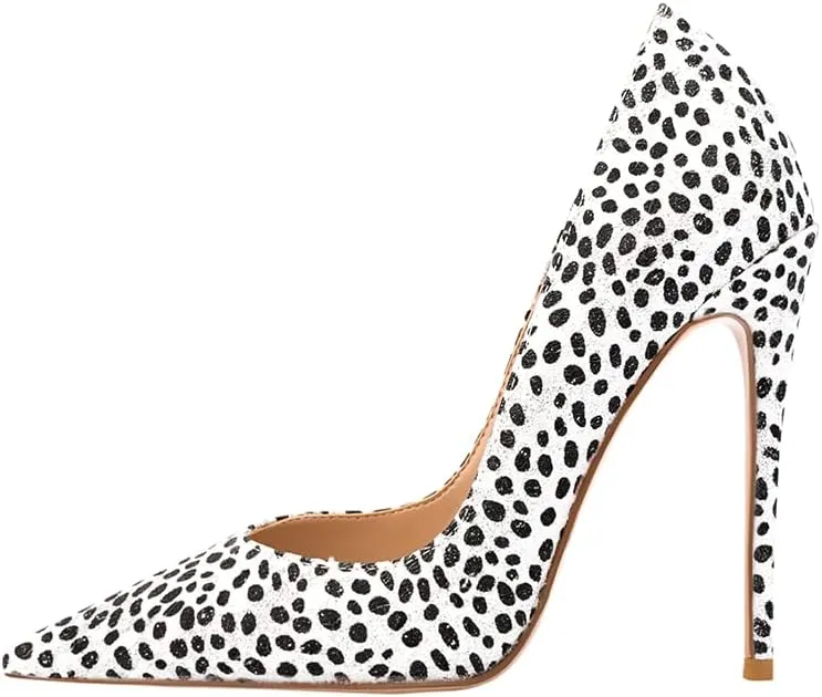 Women's Sexy Leopard Animal-Print Stiletto Pointed Closed Toe Slip On 4IN High Heel Pumps for Party Evening