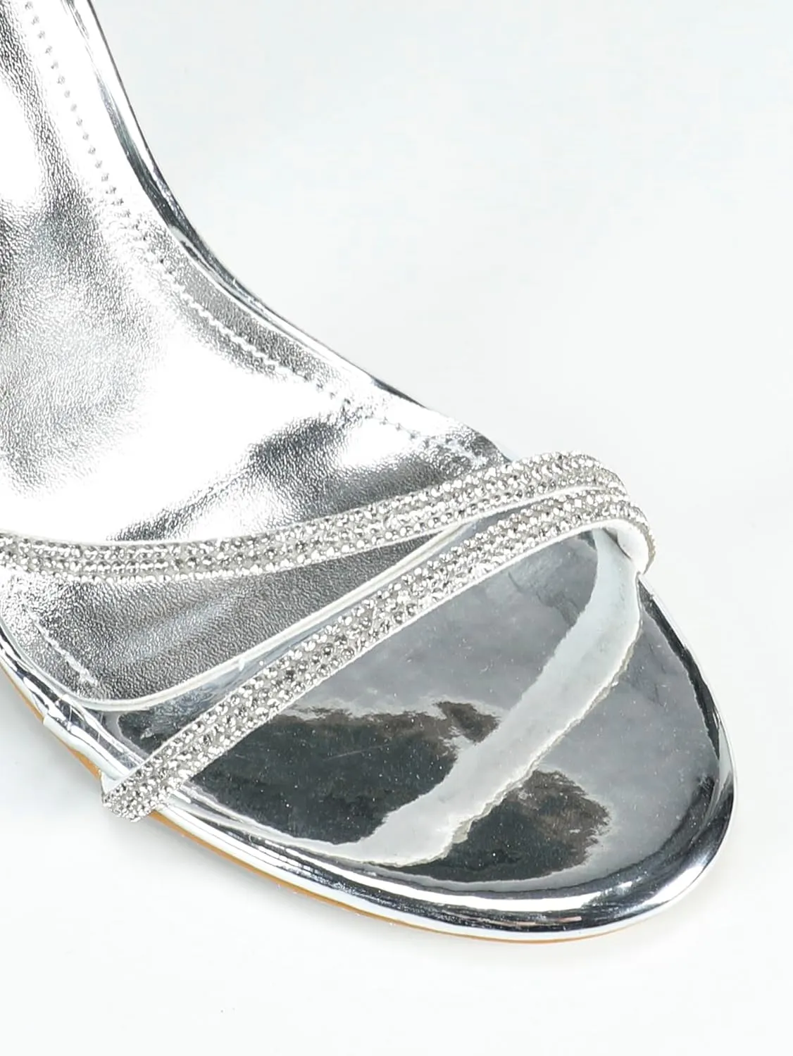 Women's Shiny Silver Metallic Square Toe Chunky High Heel Sandals, Rhinestone-Embellished Straps, Sequin-Covered Heel, Glamorous Party Shoes, Stylish Evening Footwear, Trendy Open-Toe High Heels