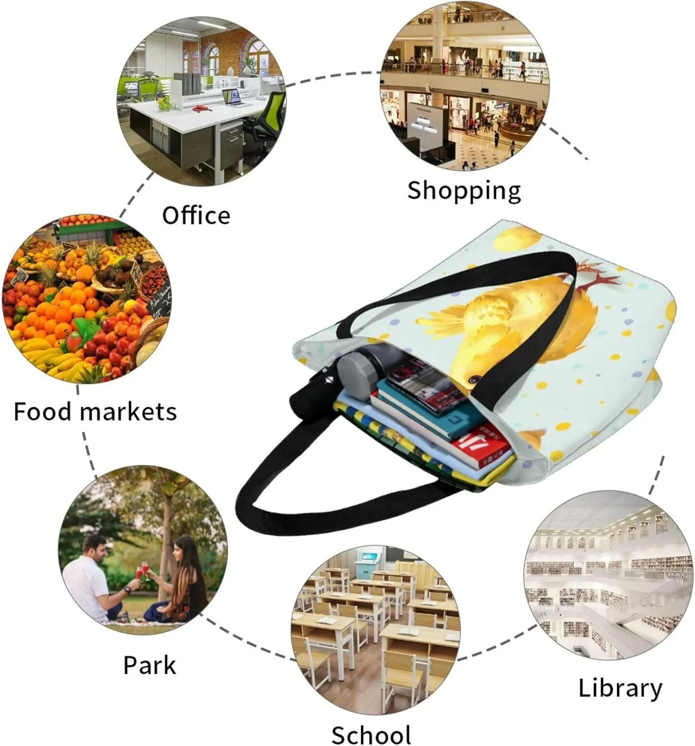 Women's Shoulder Bag with Ying Yang Diagram Printed Handbag Tote Bag Shopping Bags