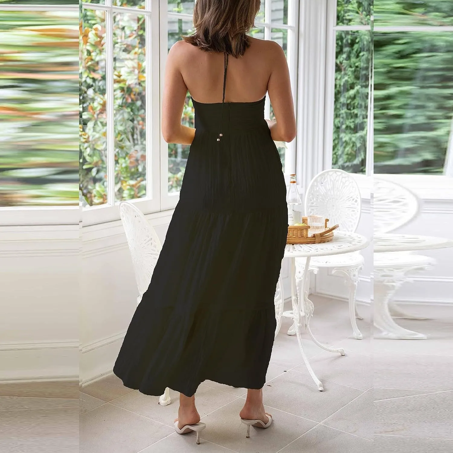 Women's Suspender V Neck Long Patchwork Dress Temperament Off Shoulder Casual Dresses Cute Summer Cute Winter Dresses