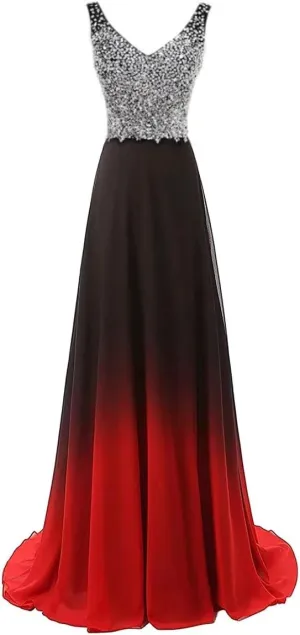 Women's Top Gradient Evening Prom A Line Gowns