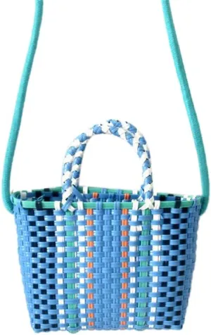 Women's Tote Handbags, Woven Bag Colorful Plastic Strip Handle Small Cute Fashionable Square Bag for Summer Beach(Blue)