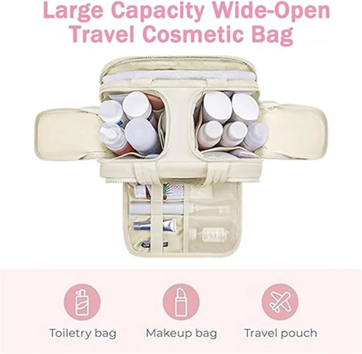 Women's Travel Cosmetic Bag,4-in-1 Waterproof Makeup Organizer,Large Capacity Hanging Toiletry Bag with Dividers